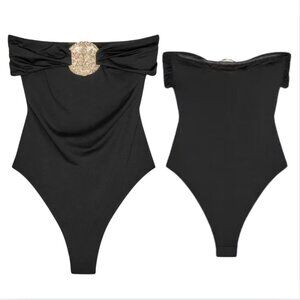 Zara Black Bandeau Swimsuit with Metal Detail Size XL